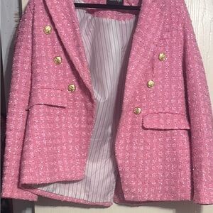 Dolce Cabo Pink Tweed Blazer with Gold Buttons